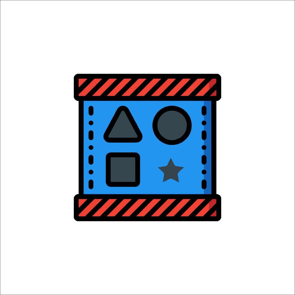 A blue and red box with a star and a triangle vector
