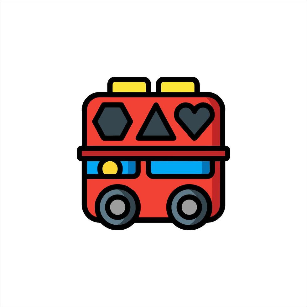 A red and black train icon with a heart on it vector