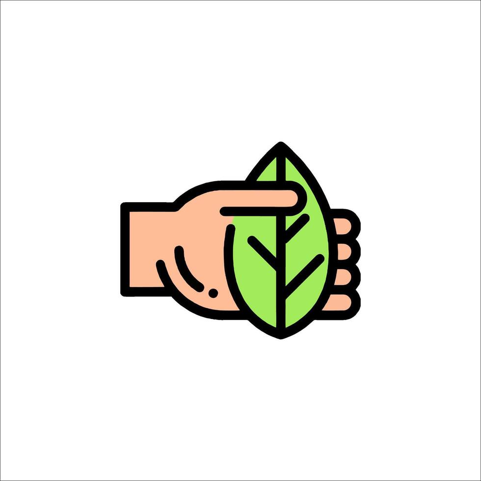 A hand holding a leaf icon vector