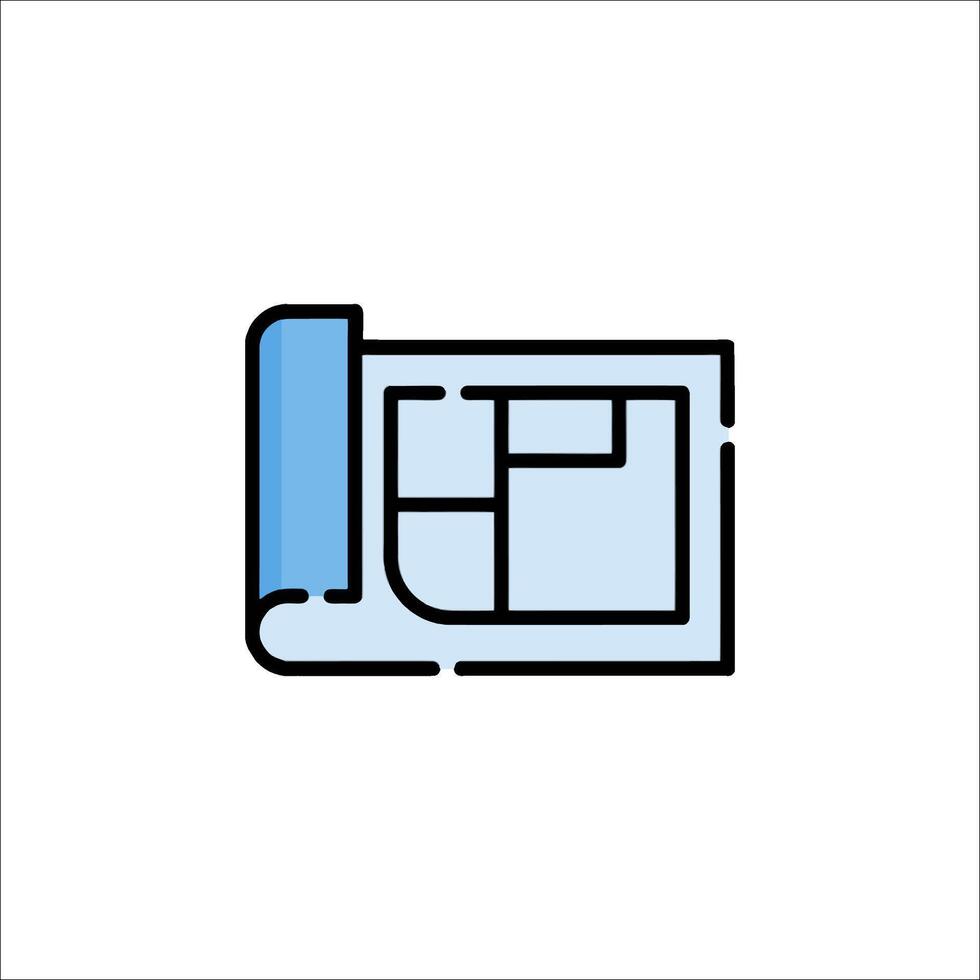 A blue and white icon of a paper and pencil vector