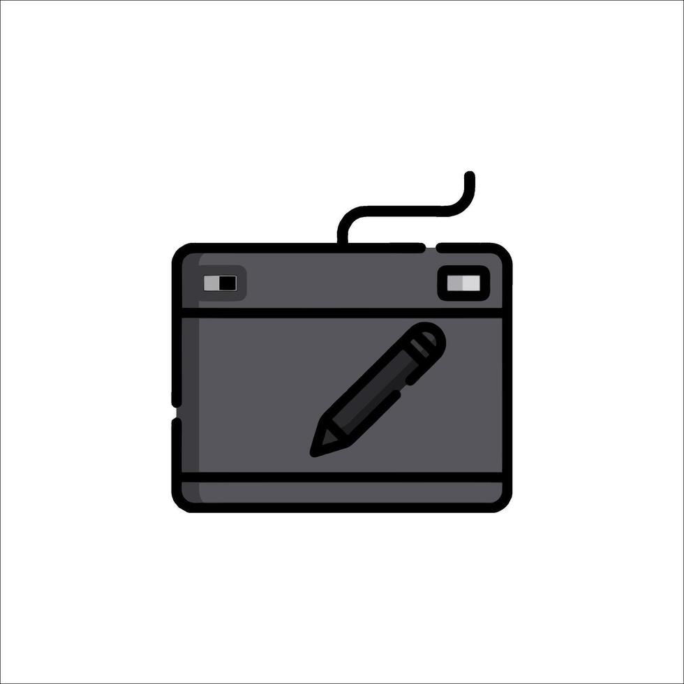 A black and white image of a computer with a pen vector