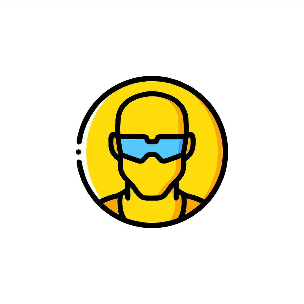 A yellow and blue helmet icon with a blue visor vector