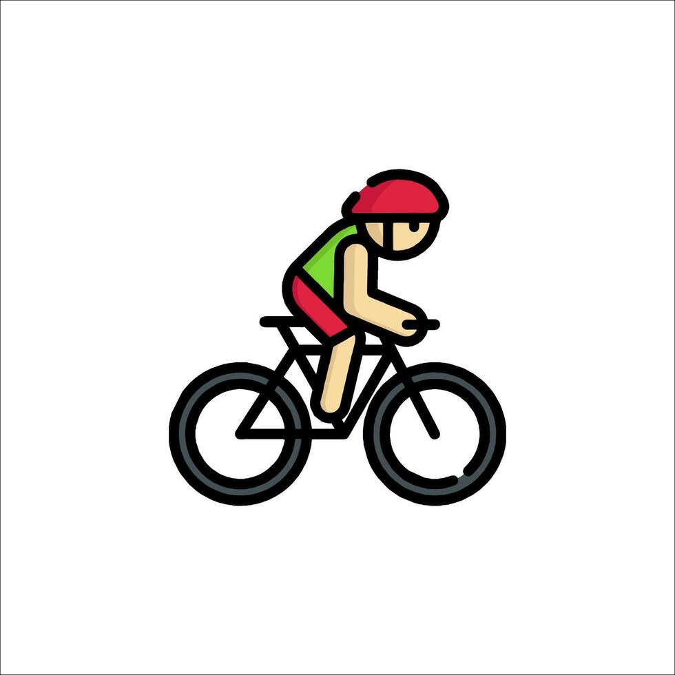 A cyclist is riding a bike in a flat line icon vector