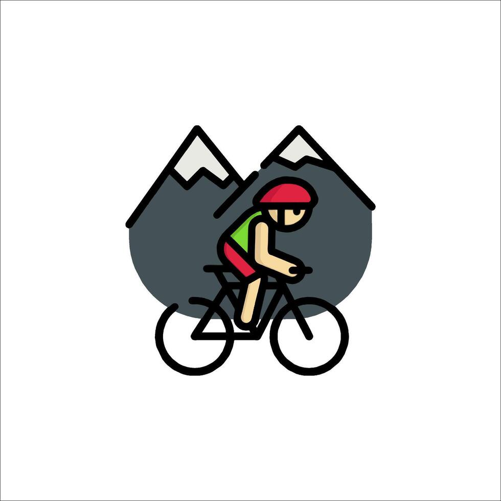 A cyclist riding in the mountains with mountains in the background vector
