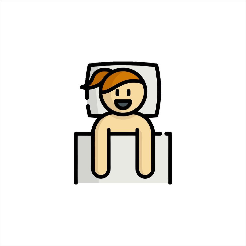A cartoon woman in bed with a smile vector