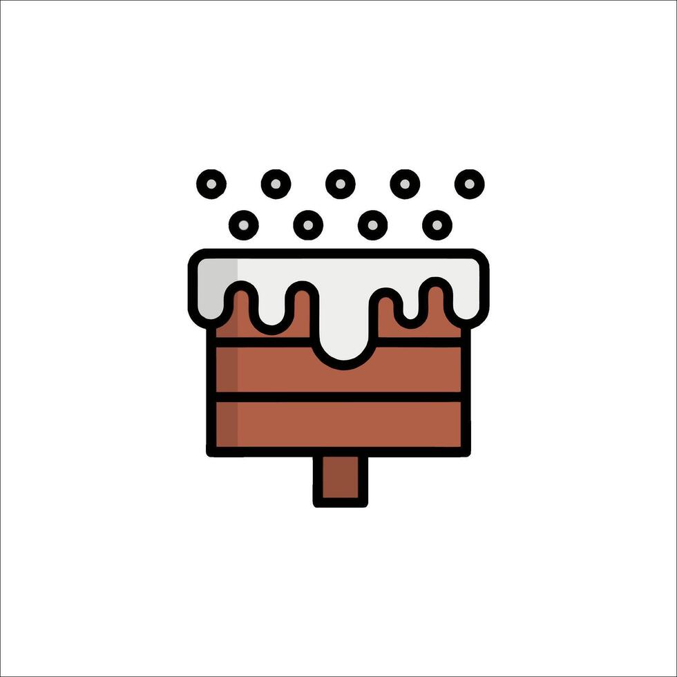 A cake with frosting on it is shown in a line icon vector