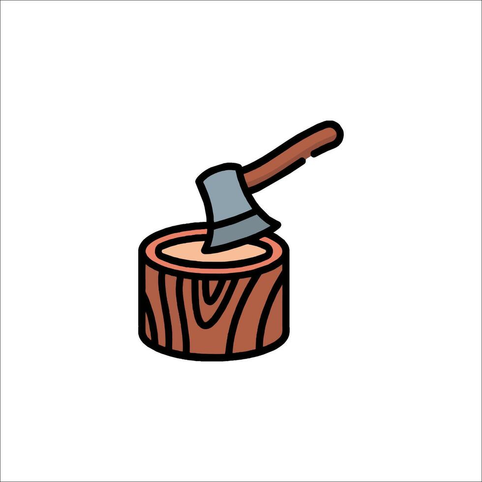 An axe is stuck in a tree stump vector