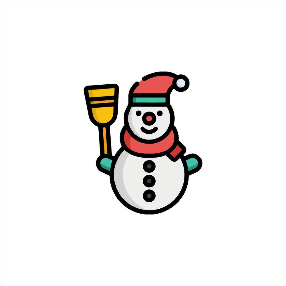 A snowman with a shovel and hat vector