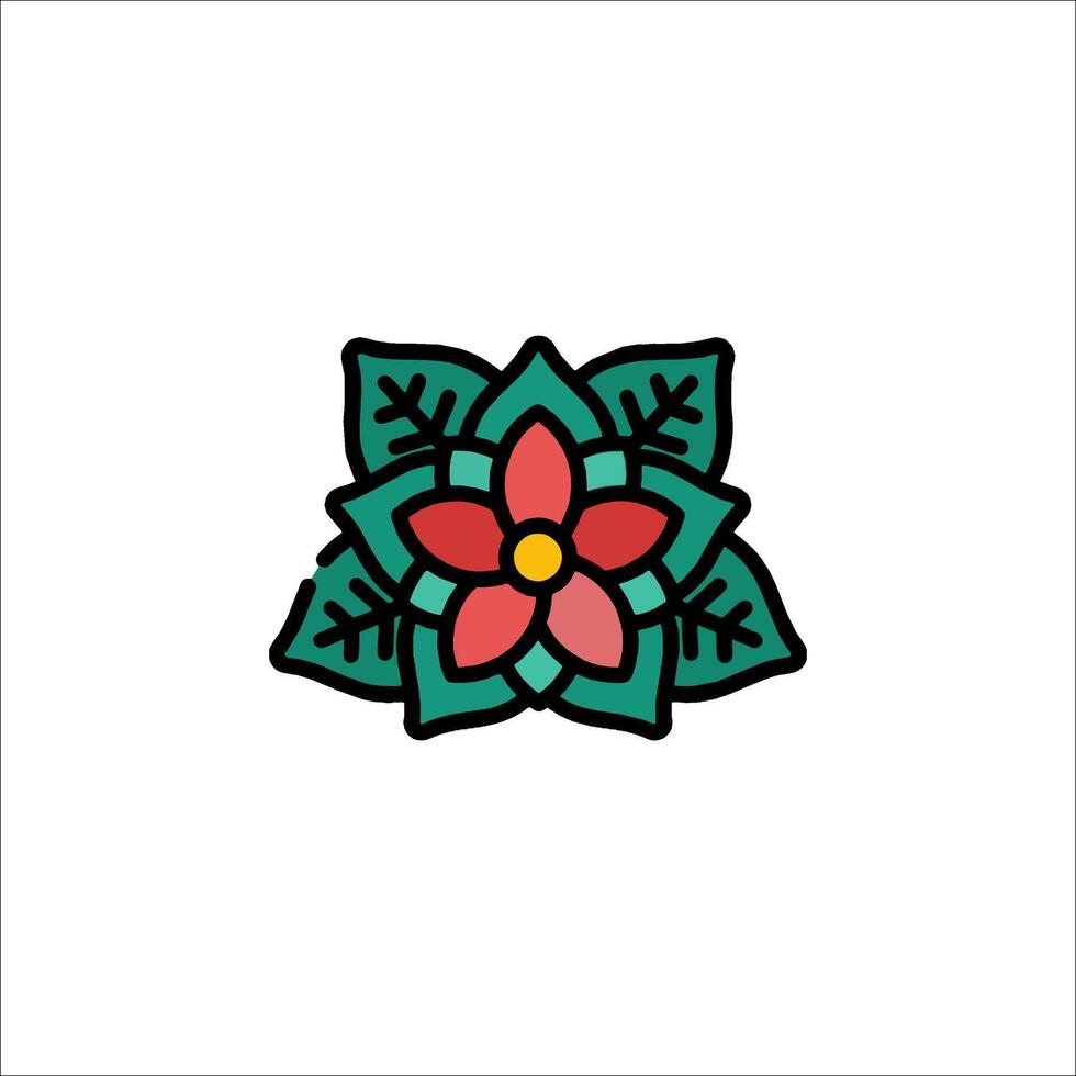 A flower with leaves on it is shown in a flat design vector