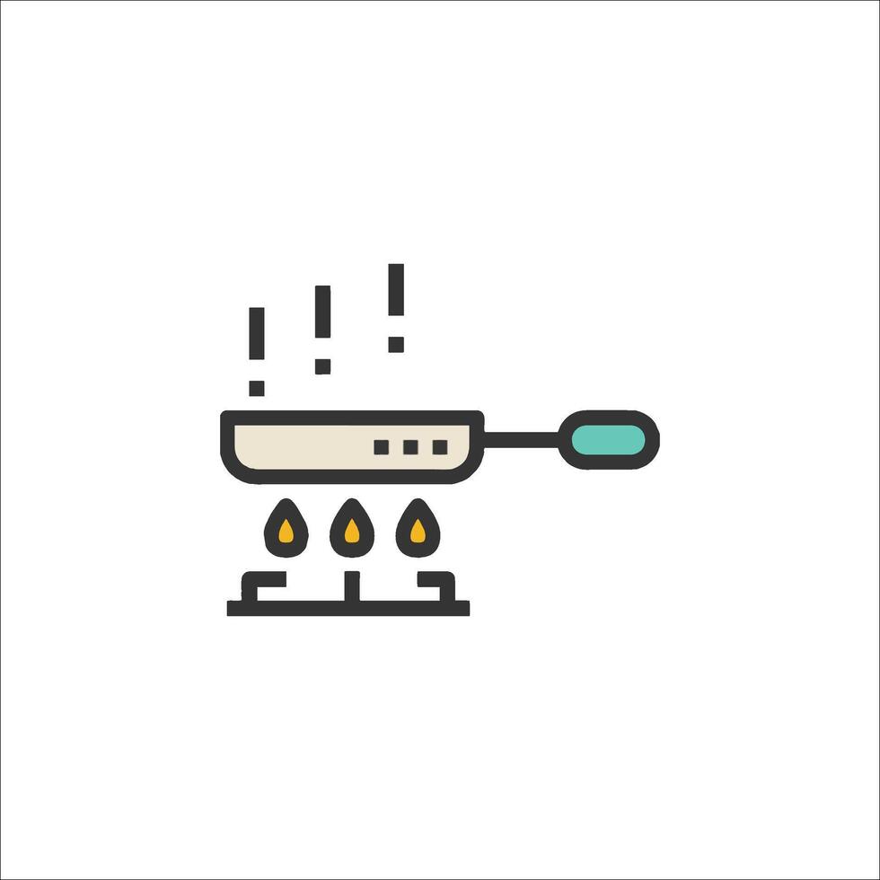 A frying pan with oil on it, with a line icon vector