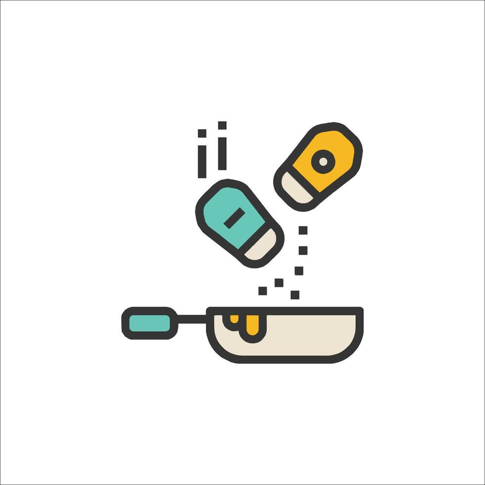 A line icon of a frying pan with a spoon vector