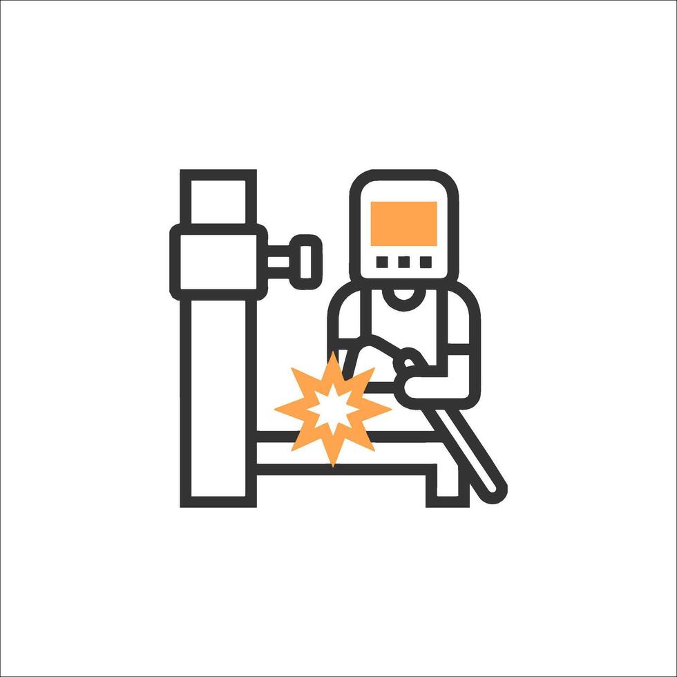 Welder working on a machine line icon vector