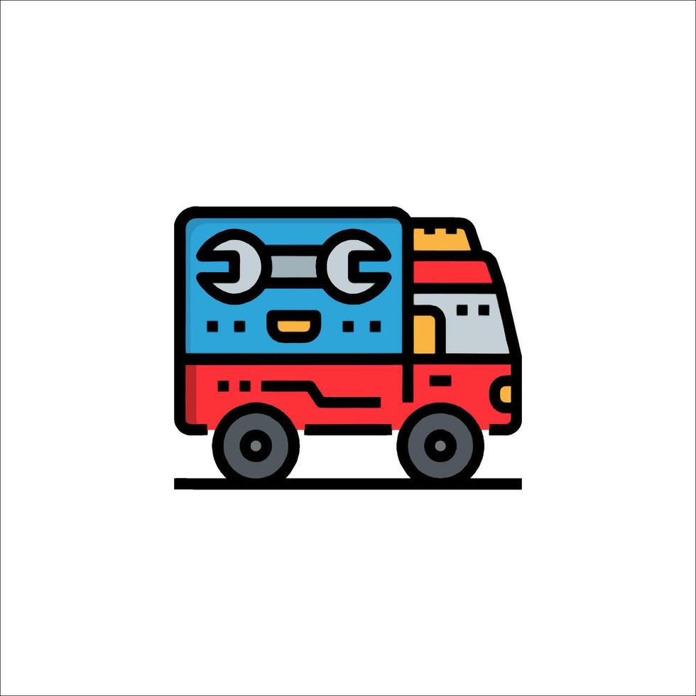 A red and blue truck with a wrench on top vector