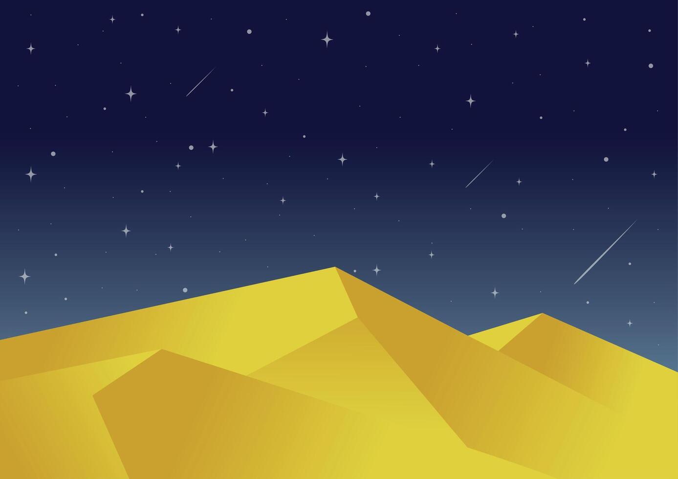 Night desert landscape sand dunes illustration. Travel to Egypt flat style gradient cartoon. Starry night vector