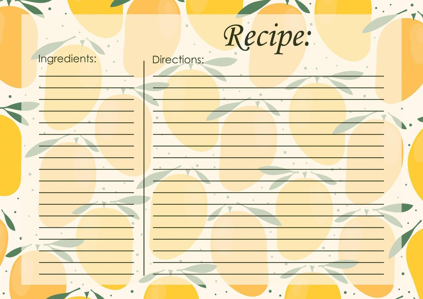 Recipe card template, juicy mango blank. Cartoon recipe card template illustration vector