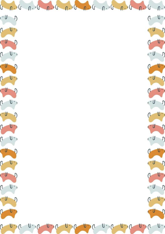 Cute doodle dogs frame with text place. Domestic animal on white background border vector