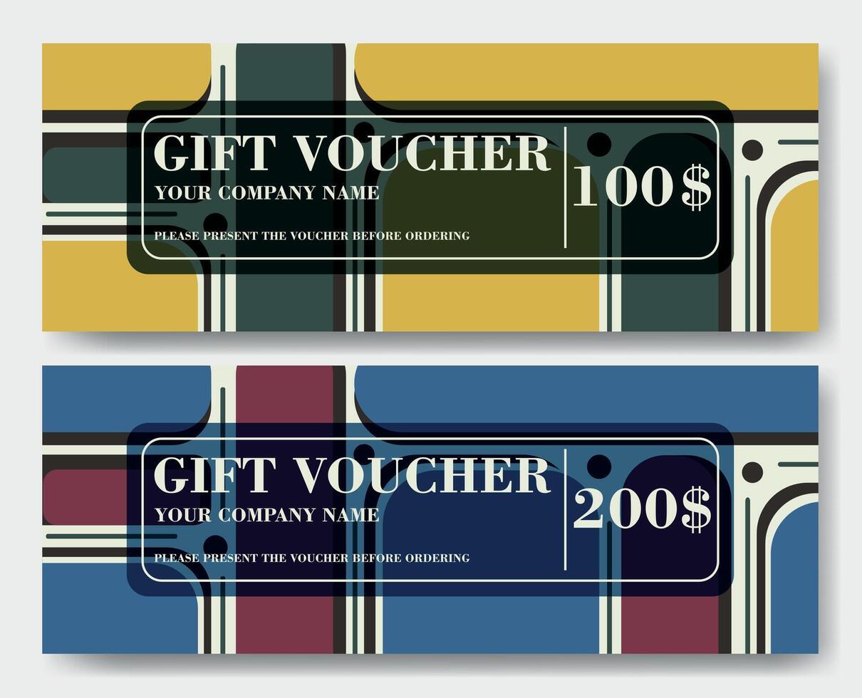 Gift voucher template with geometric design. Set of voucher with abstract elements in neutral colors vector