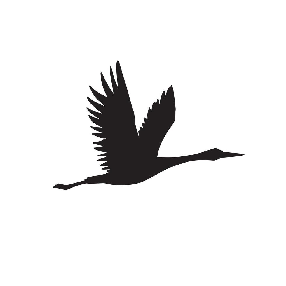 Hand drawn doodle sketch flying crane bird silhouette vector