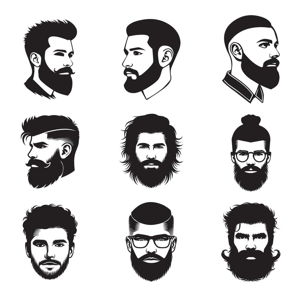 Handsome beard and mustache silhouette design bundle vector
