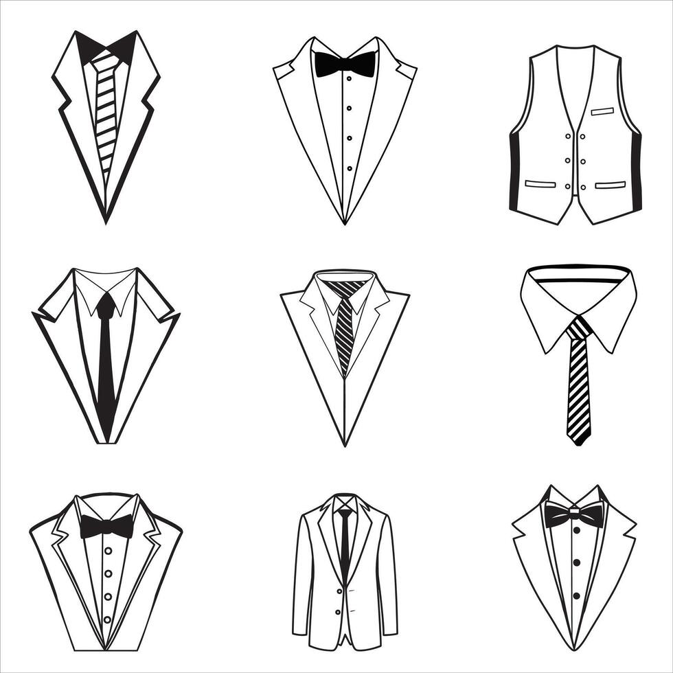 Stylish Mens Formal Tuxedo Illustration Collection vector