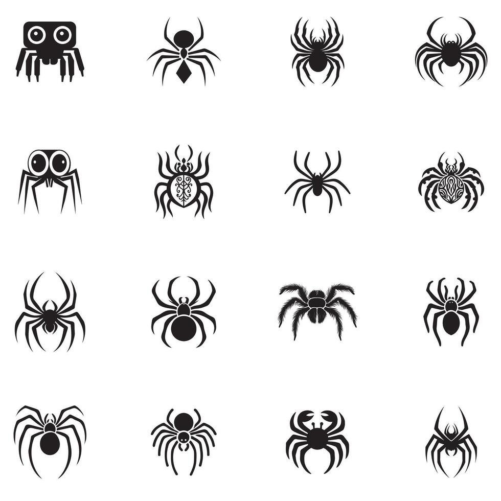 Spider and Web SVG Bundle Intricate Black Spider Designs for Craft Projects vector