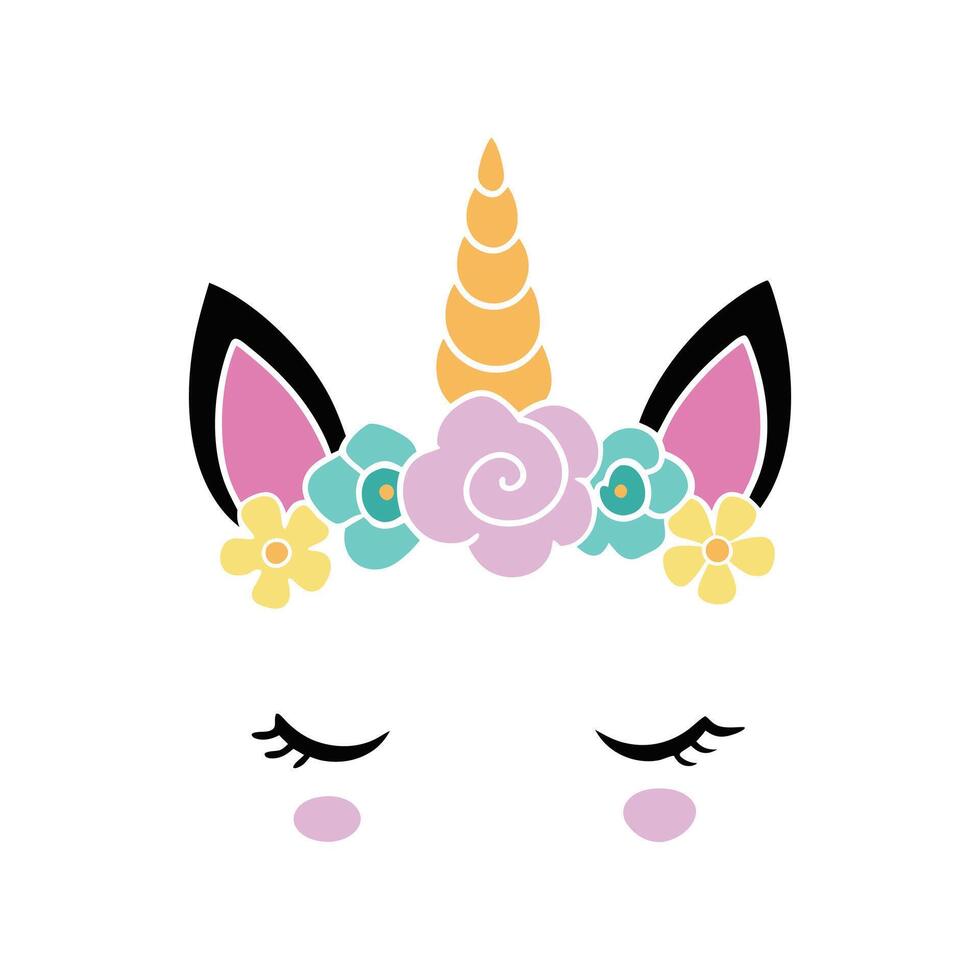 Adorable Unicorn Face with Floral Elements vector
