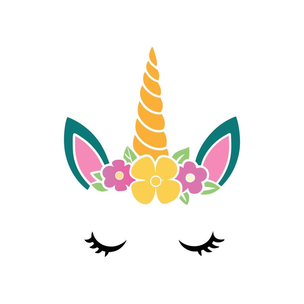 Charming Unicorn Face with Pretty Blooms vector