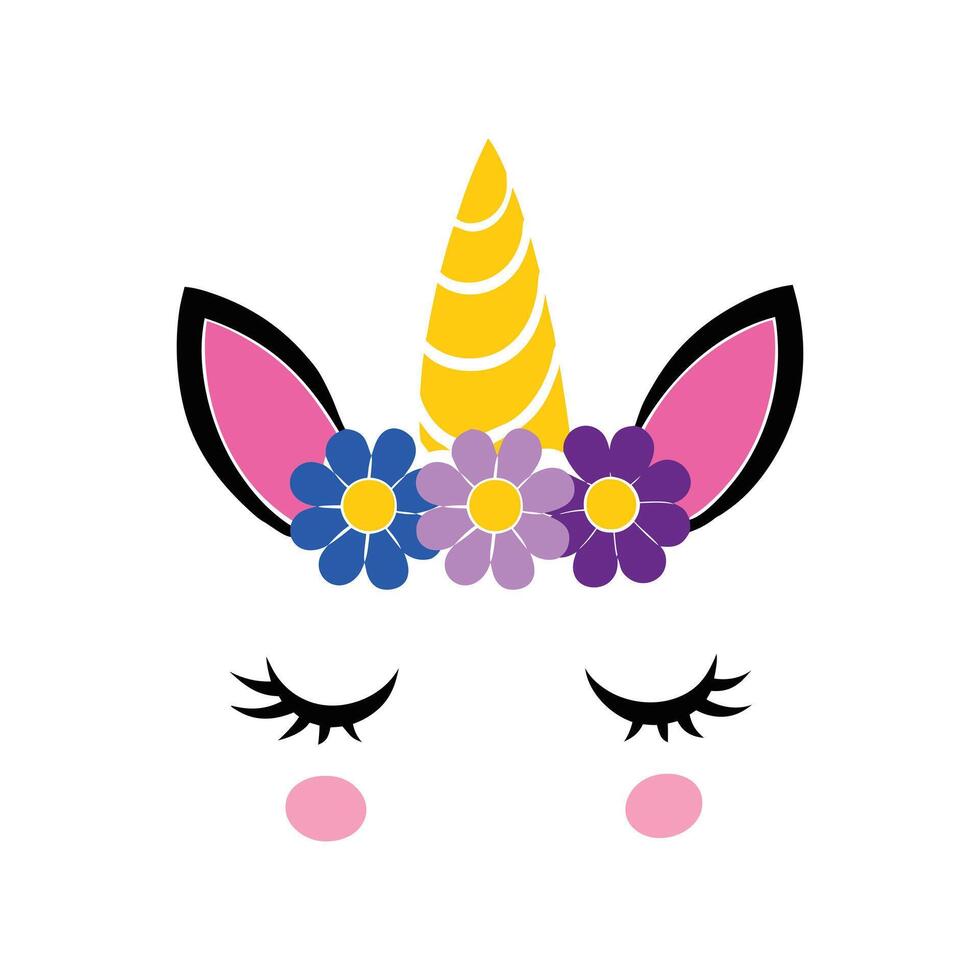 Magical Unicorn Face with Flower Details vector