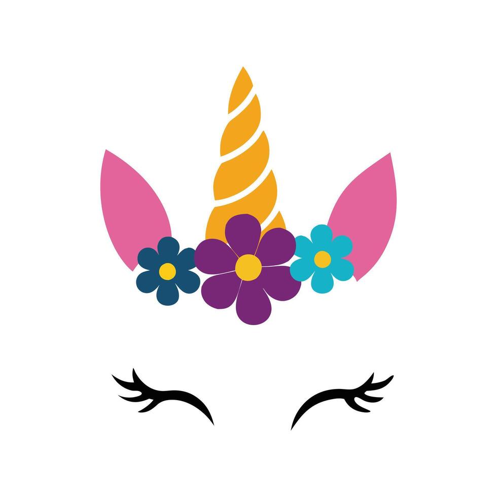 Playful Unicorn Face with Floral Accents vector