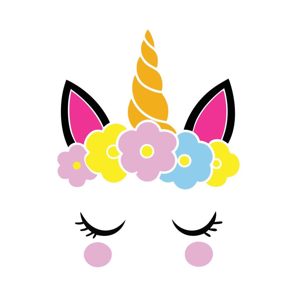 Beautiful Unicorn Face and Floral Decoration vector