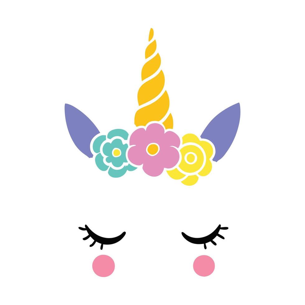 Magical Unicorn Face with Lush Flowers vector
