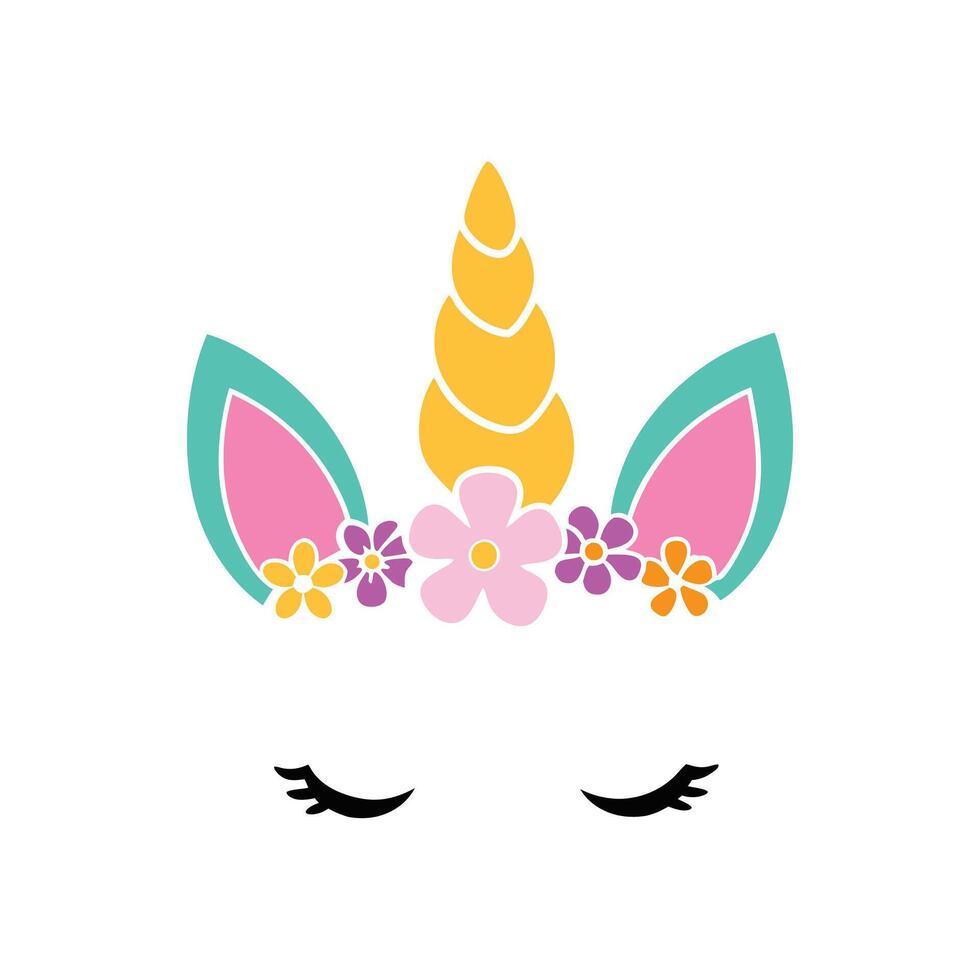 Cute Unicorn Face with Vibrant Flowers vector