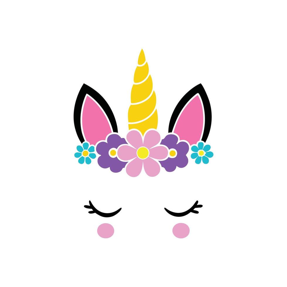 Colorful Unicorn Face and Flower Design vector