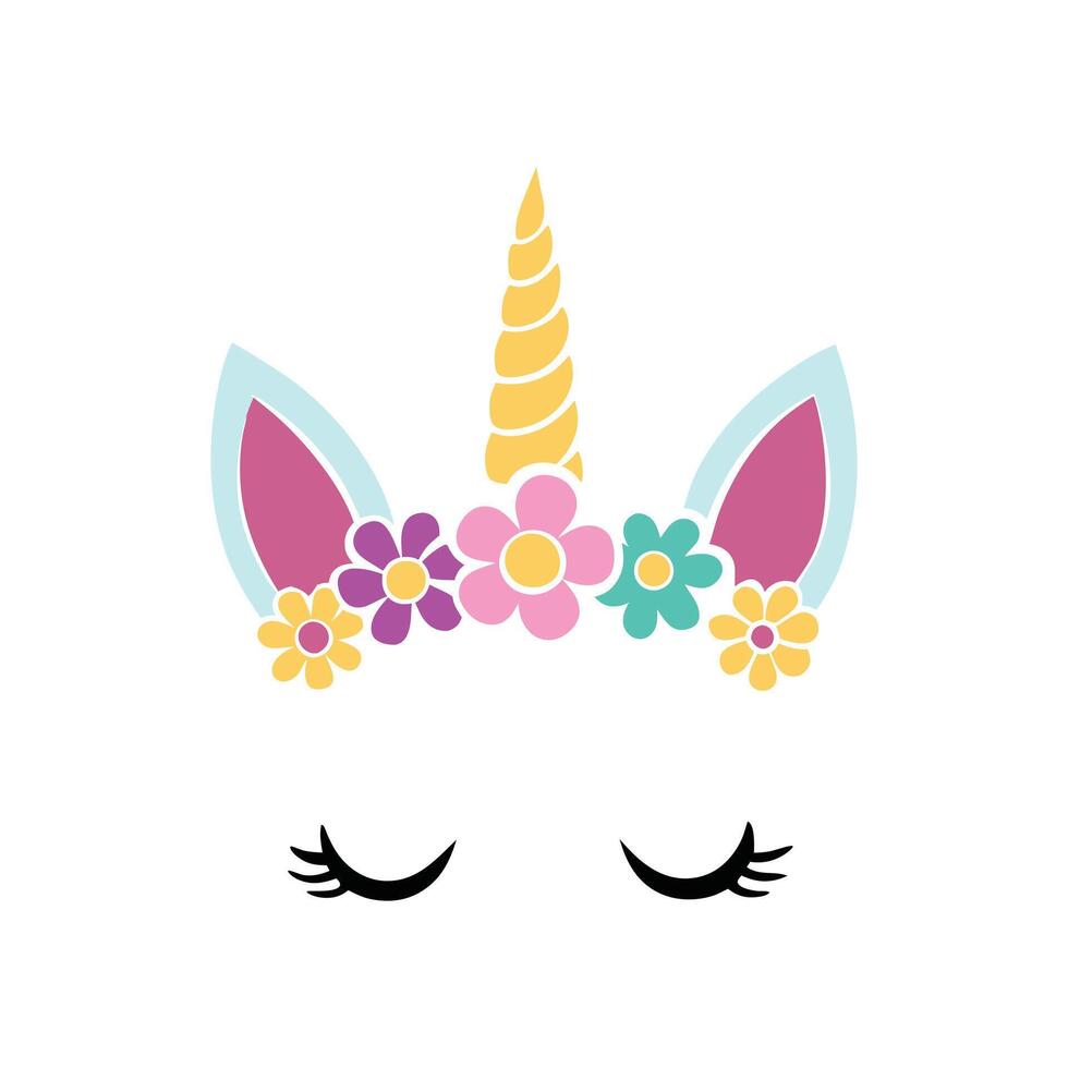 Fantasy Unicorn Face with Gorgeous Flowers vector