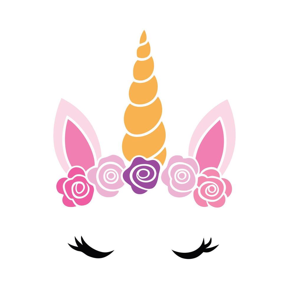 Lovely Unicorn Face with Blooming Flowers vector