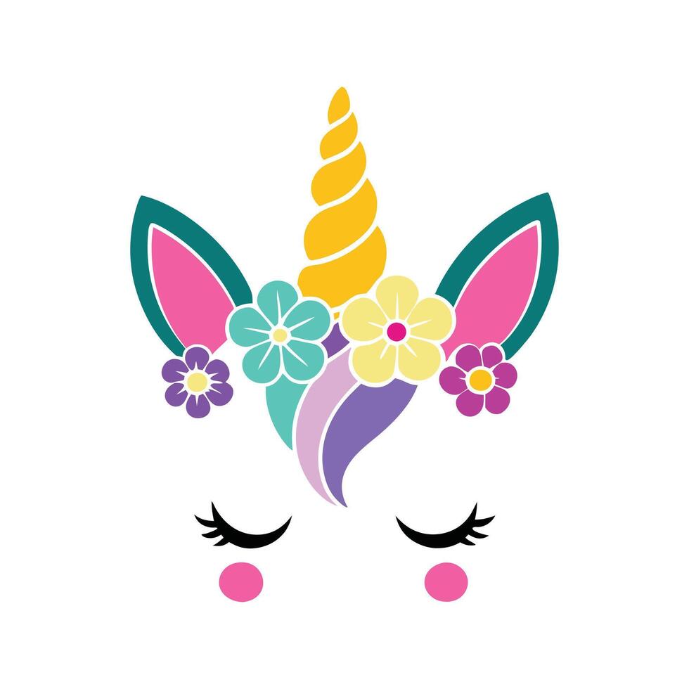 Fun Unicorn Face and Flowery Design vector