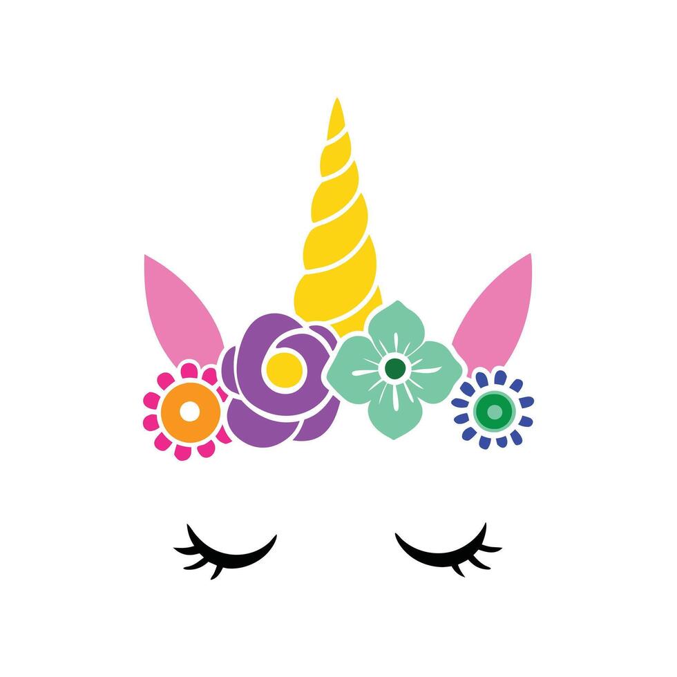 Gorgeous Unicorn Face Surrounded by Flowers vector
