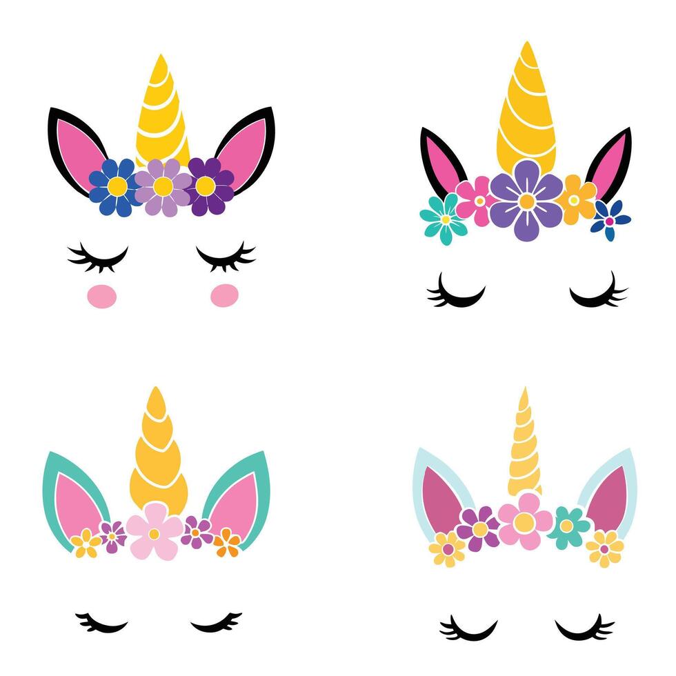 Enchanting Unicorn Face with Bright Flowers Bundle vector