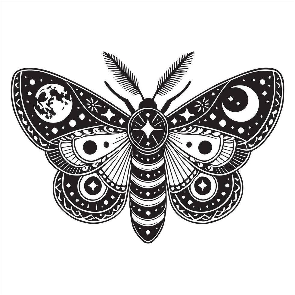 Detailed Moth Illustration in Black and White vector