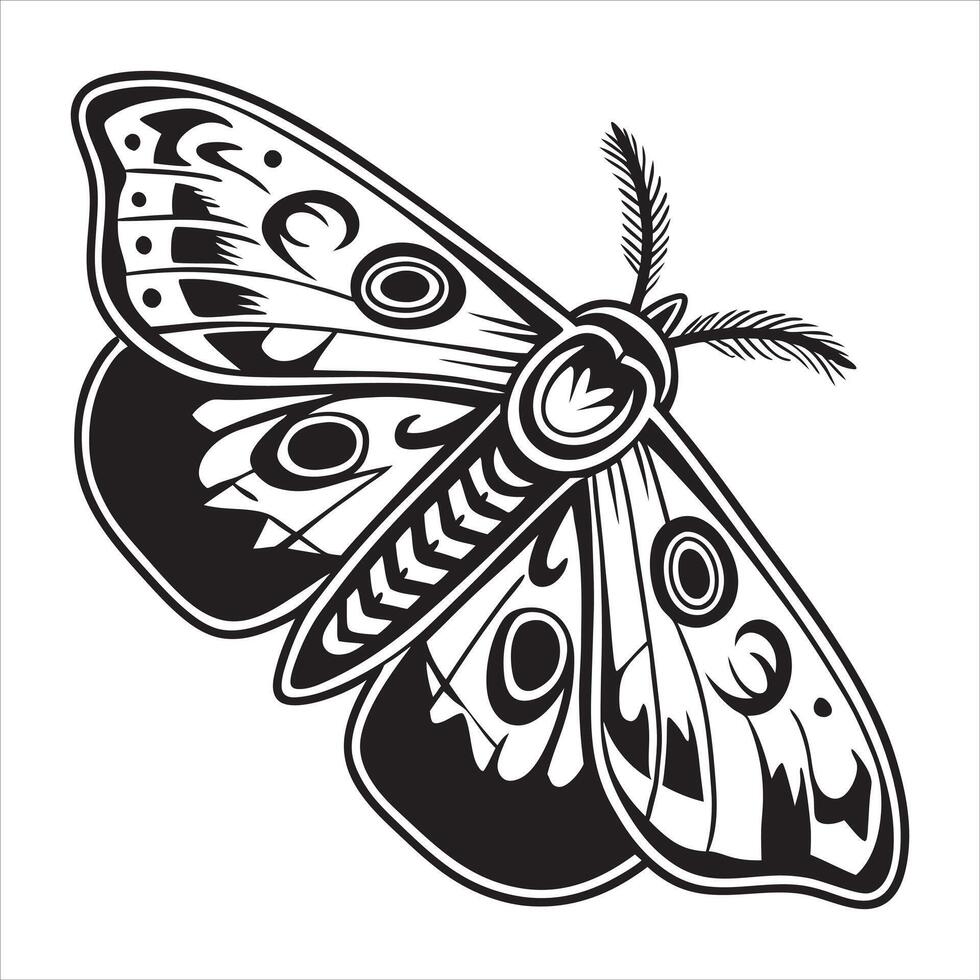 Majestic Moth Insect Art in Black and White vector