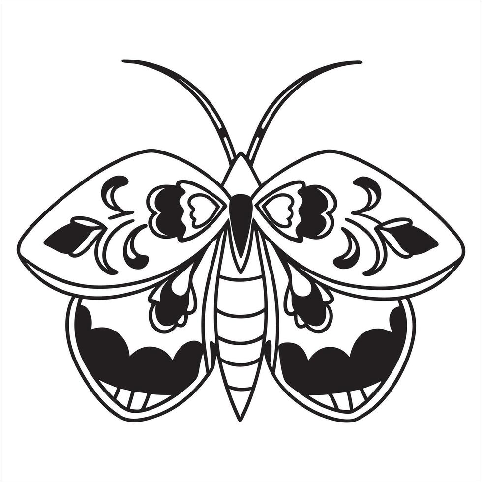 Elegant Black and White Moth Sketch vector