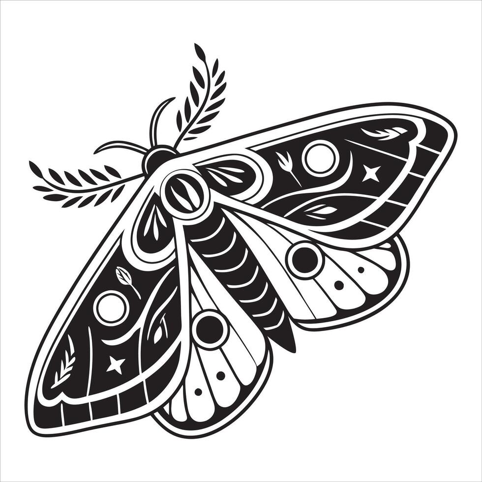 Beautifully Detailed Moth Illustration in Black and White vector