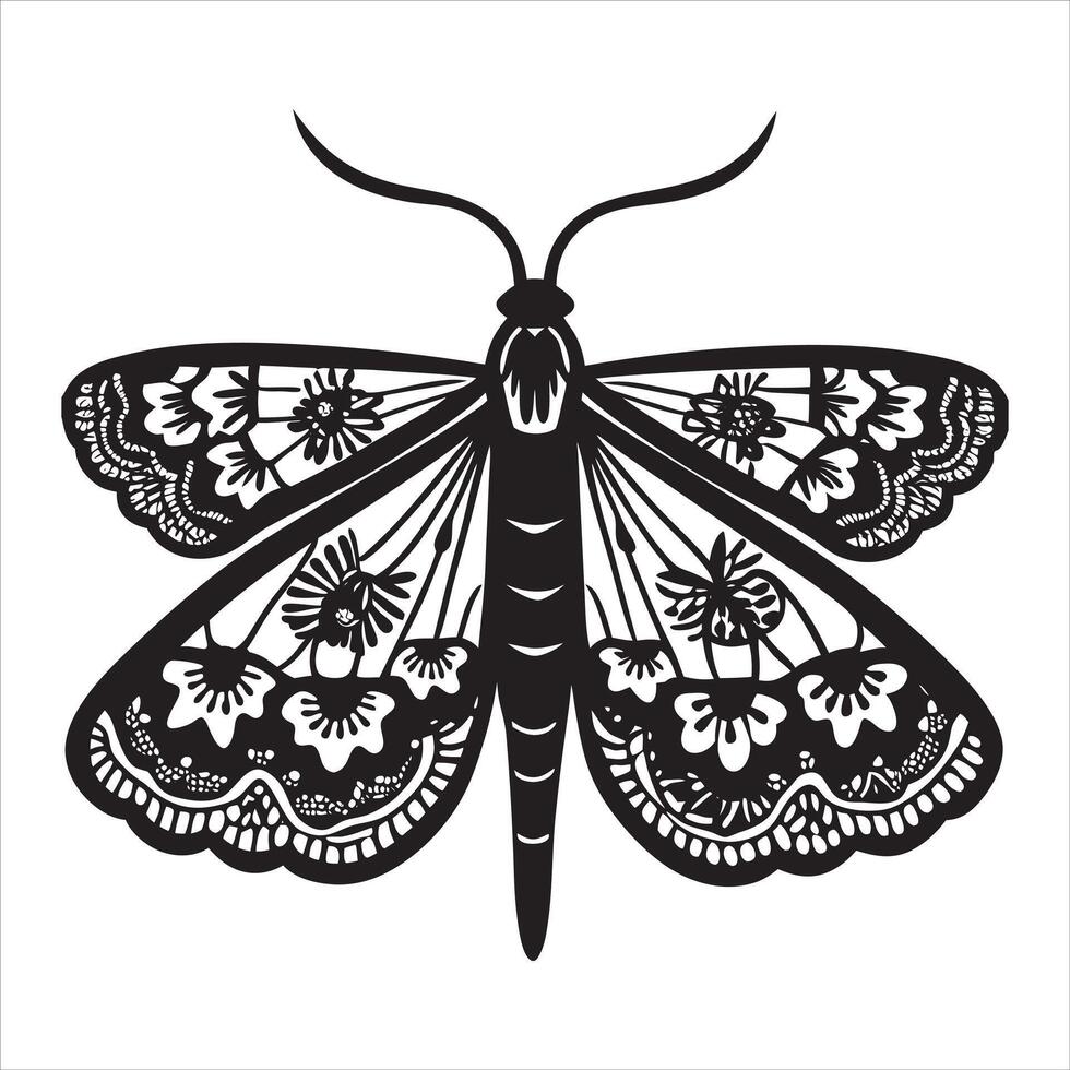 Graceful Black and White Moth Drawing vector