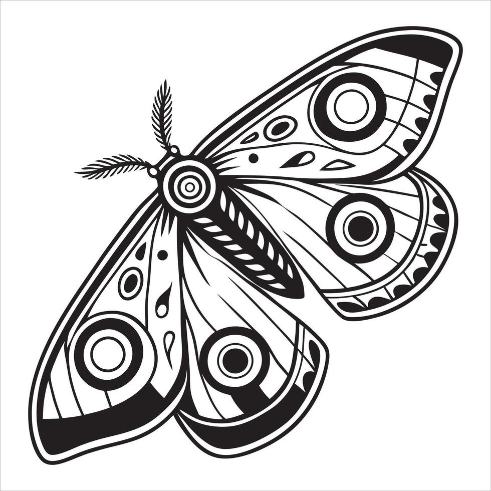 Black and White Moth with Flowing Lines vector