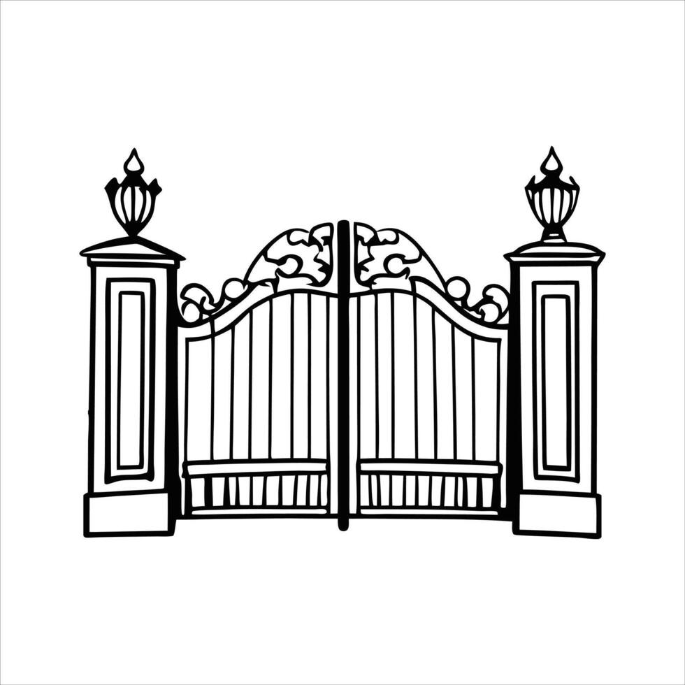 Elegant Fence Gate Illustration with Iron Door vector