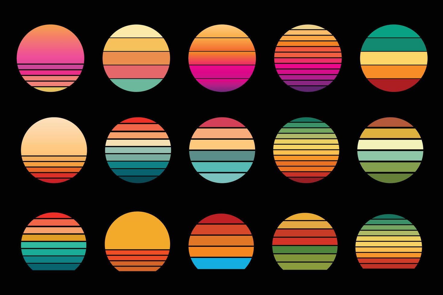 Sunset Retro Design Bundle with Artistic Backgrounds vector