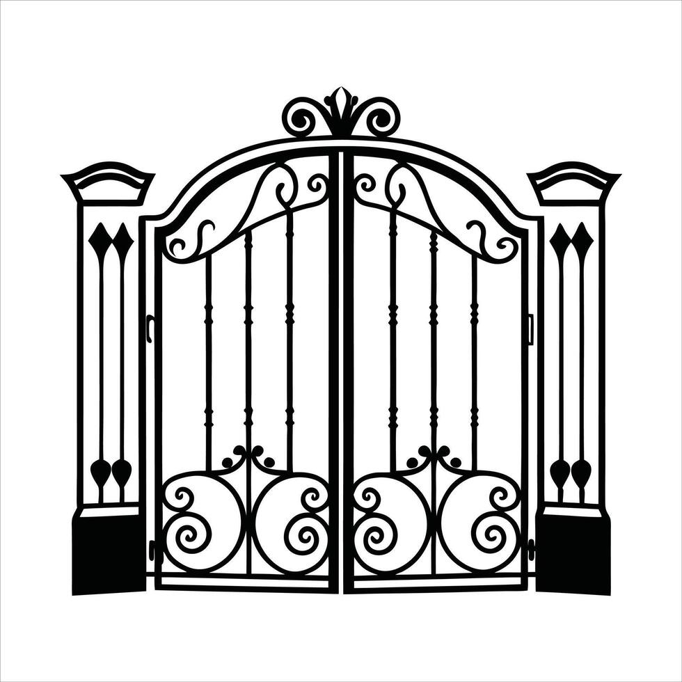 Classic Iron Gate and Fence Door Design vector