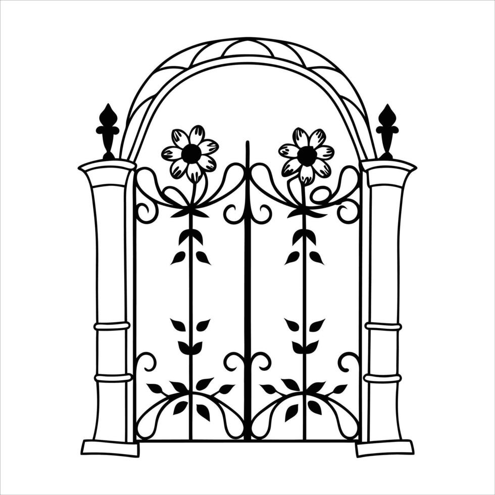 Ornate Iron Fence Gate Illustration vector