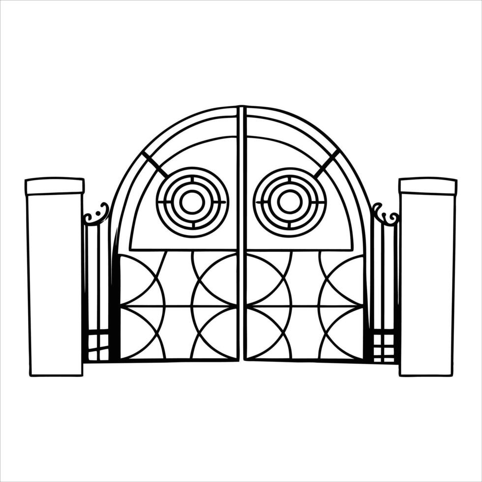 Intricate Fence Gate Design with Iron Door vector