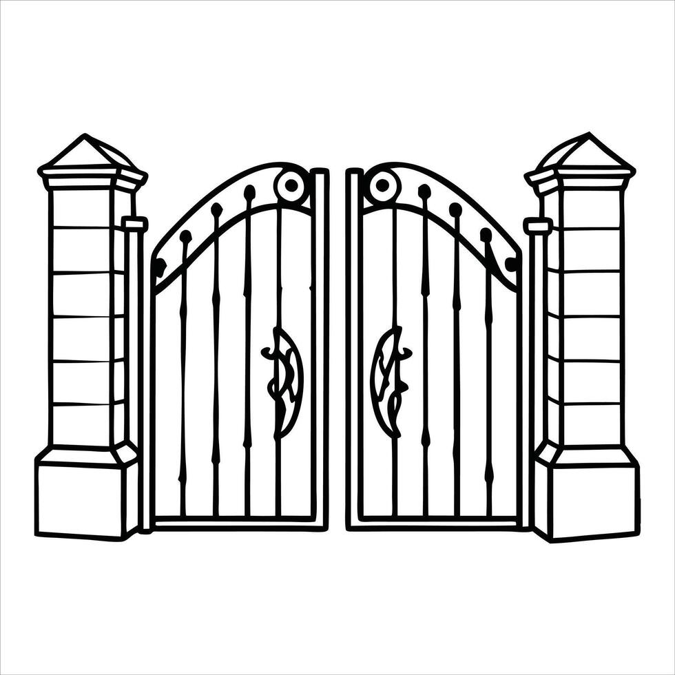 Iron Gate with Decorative Fence Clipart vector